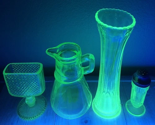 Vintage Vaseline Uranium Depression Glass Lot of 4
