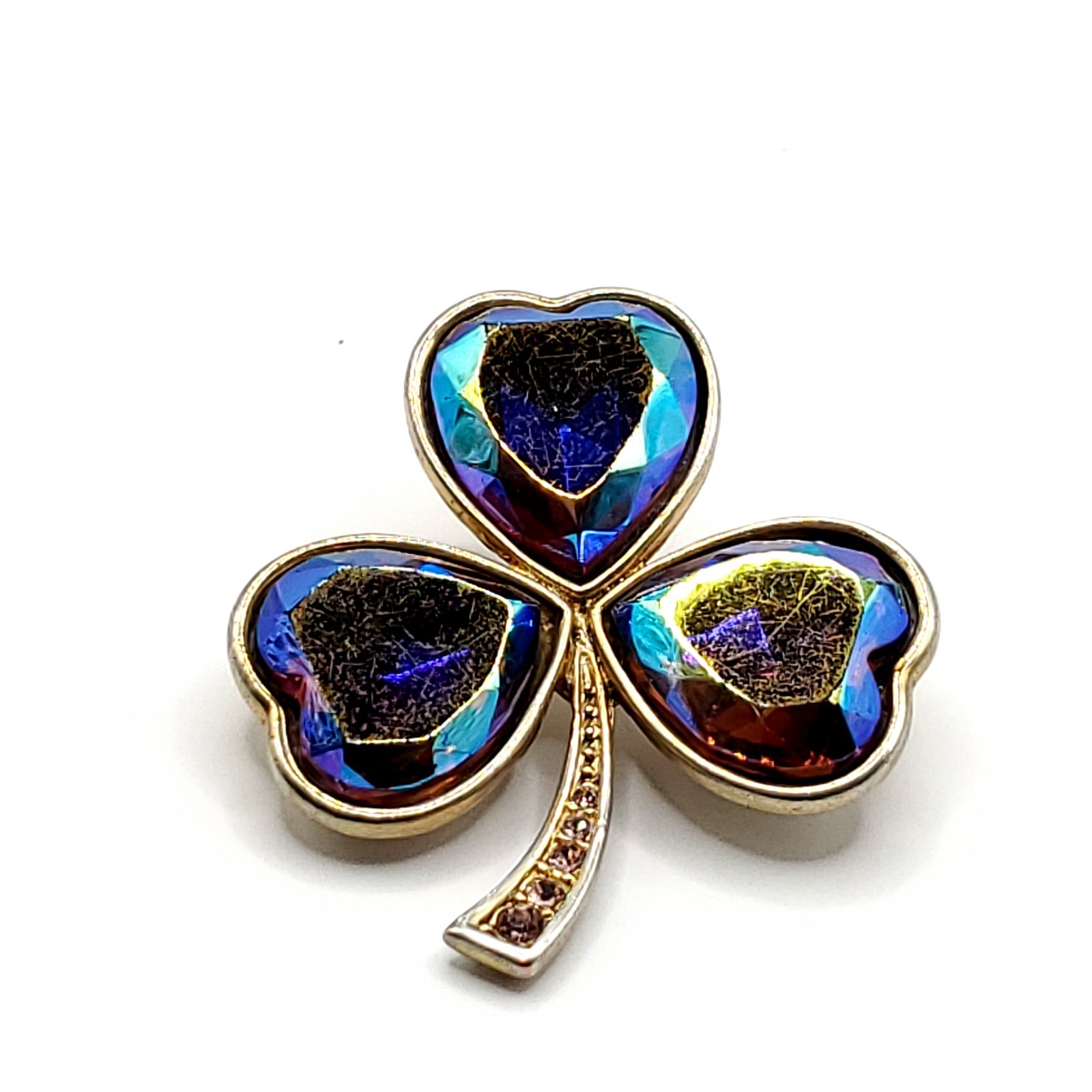 IRISH J. C. Walsh & Sons Shamrock Gold Plated Brooch Pin with Crystal Stem