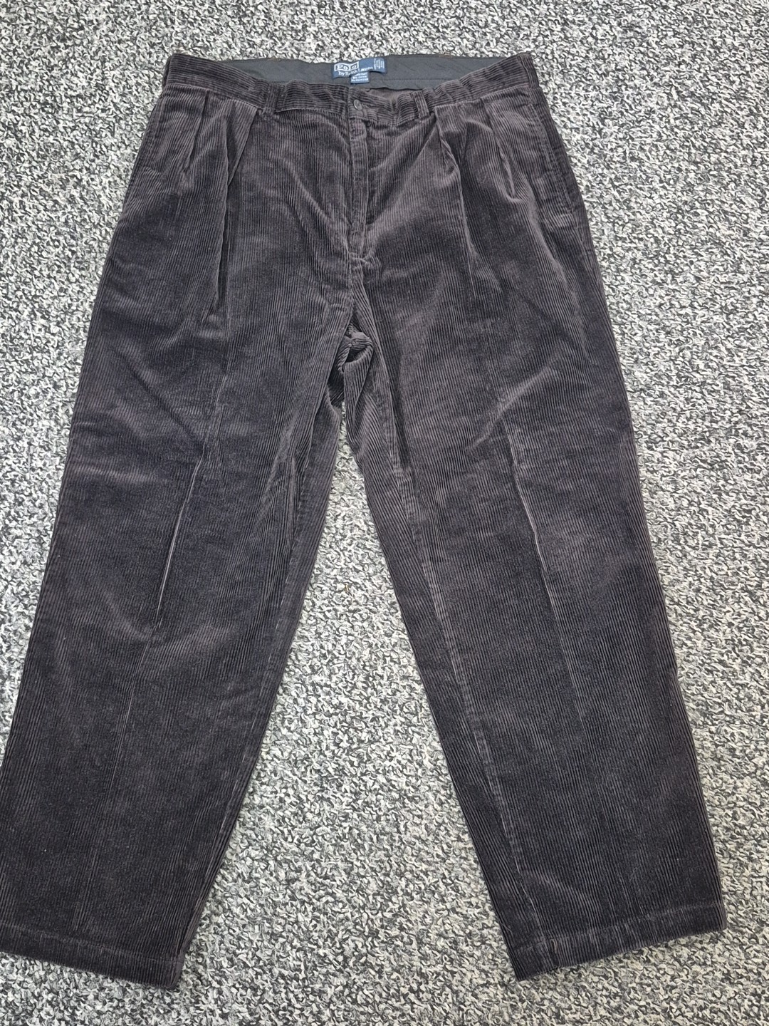 Vintage Polo Cords Pants Mens 38x30 Straight Pleated Brown Ralph Lauren Corduroy