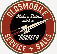Retro Style Oldsmobile Rocket Sales Service Quality Round Garage Sign Retro Style Oldsmobile Rocket Sales Service Quality Round Garage Sign