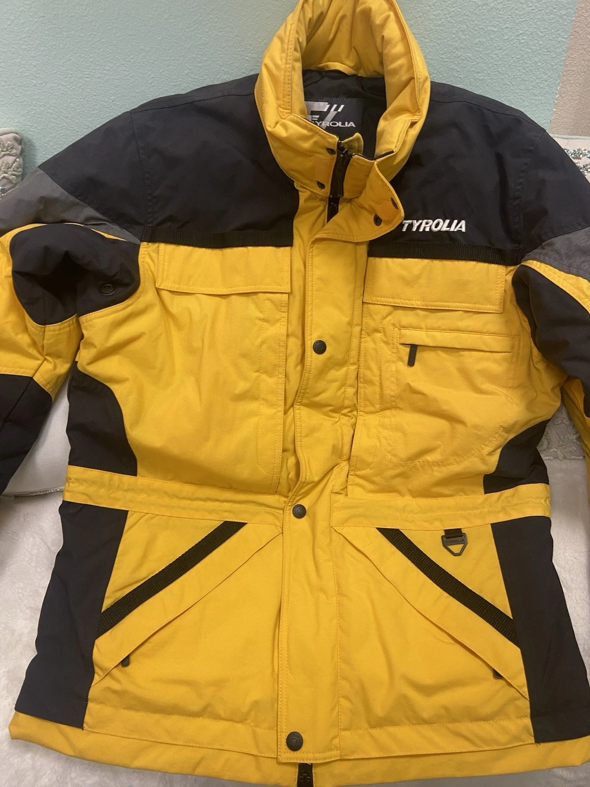 Tyrolia Steep Tech Men's L Color Block Hooded Ski Jacket Yellow & Black Zip 90s