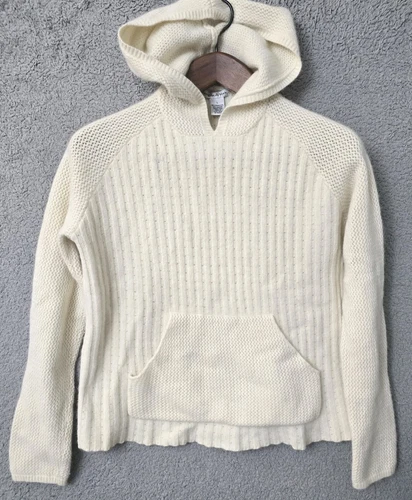 OFF WHITE Felpa con cappuccio vintage Preston & York Merino & Angora cropped avorio taglia L adatta S M