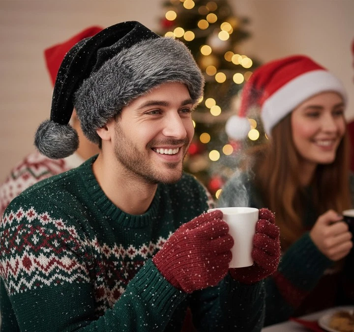 Sombrero de Navidad Unisex de Papá Noel para Hombres y Mujeres - Gorra de Terciopelo Suave Fiesta de Navidad Foto 2 de 4