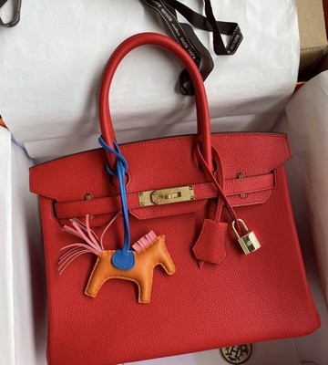 Hermes Birkin 30 Red Togo Leather Gold Hardware Handbag Auth