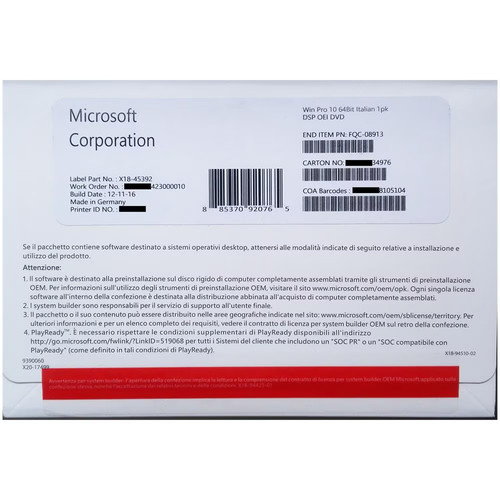 Microsoft Windows 10 Pro 64-bit retail | 1 licenza con DVD [FQC-08913] prezzo ebay