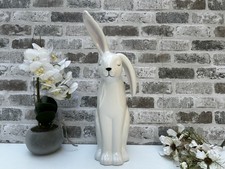 Large 43cm White Porcelain Floppy Ear Rabbit Pink Ears Ornament Figurine Statue