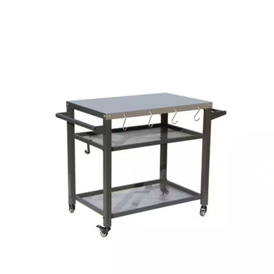 3-Shelf Outdoor Stainless Steel Food Prep Stand Table Grill Cart in Gray with Wh