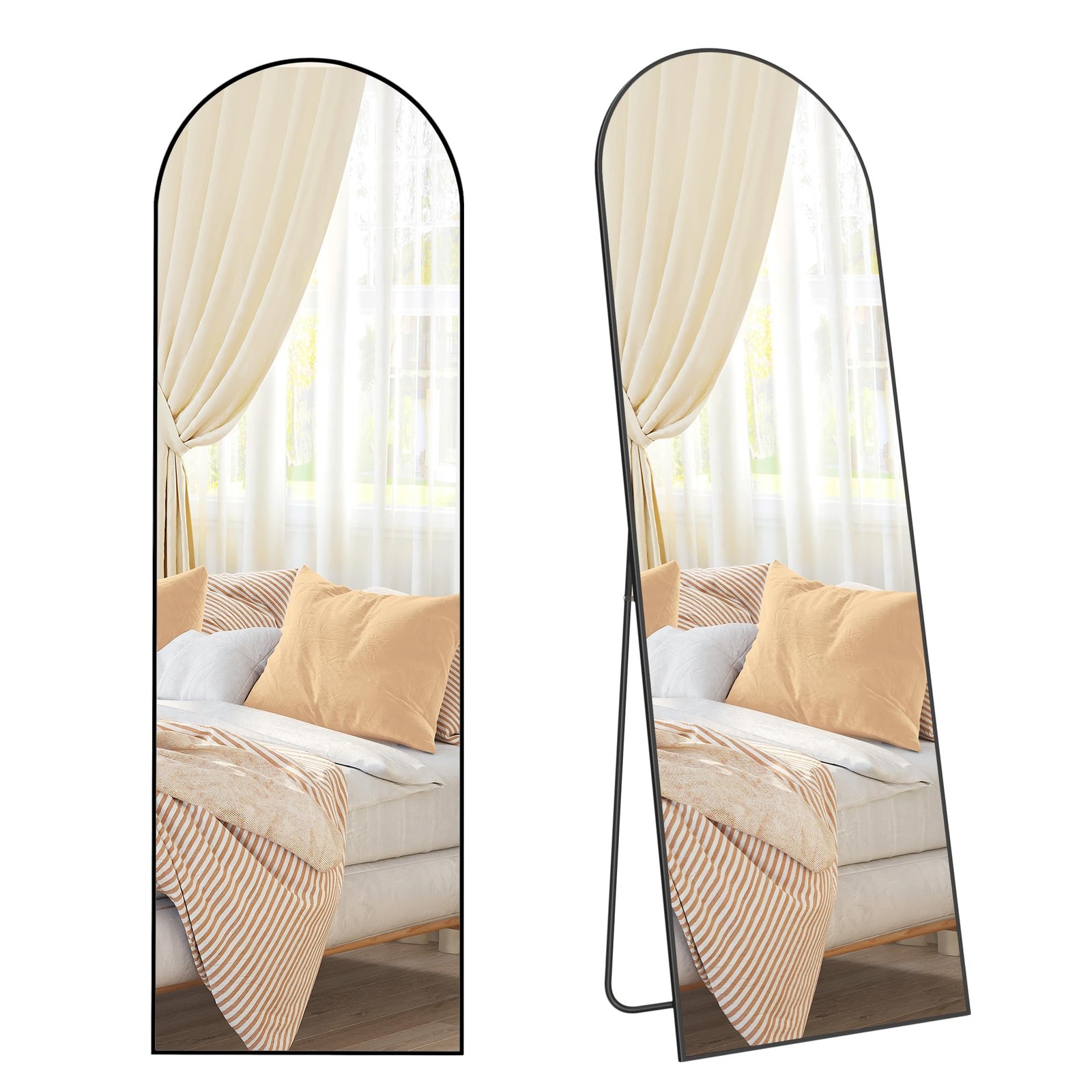 SONGMICS Full Length Mirror, 160 x 50 cm, Arched 160L x 50W Ink Black