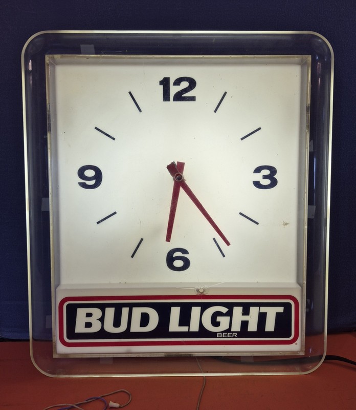 Vintage 1991 BUD LIGHT BEER  Wall Clock Lights Up 19" X 17" For parts or repair