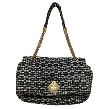 MOSCHINO Check Pattern Quilted Semi-Shoulder Bag Handbag Black White Women USED