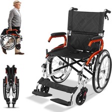 Lightweight Foldable Wheelchair,Transport Wheelchair with Handbrakes Self-Pro...