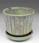 Vintage McCoy Planter Sage Green Brown Bamboo  Pot With Saucer