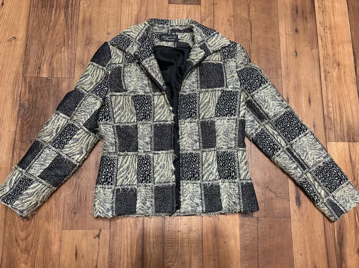 Giancarlo Ferrari Black Gray Checkered Zip Up Jacket Women s Size