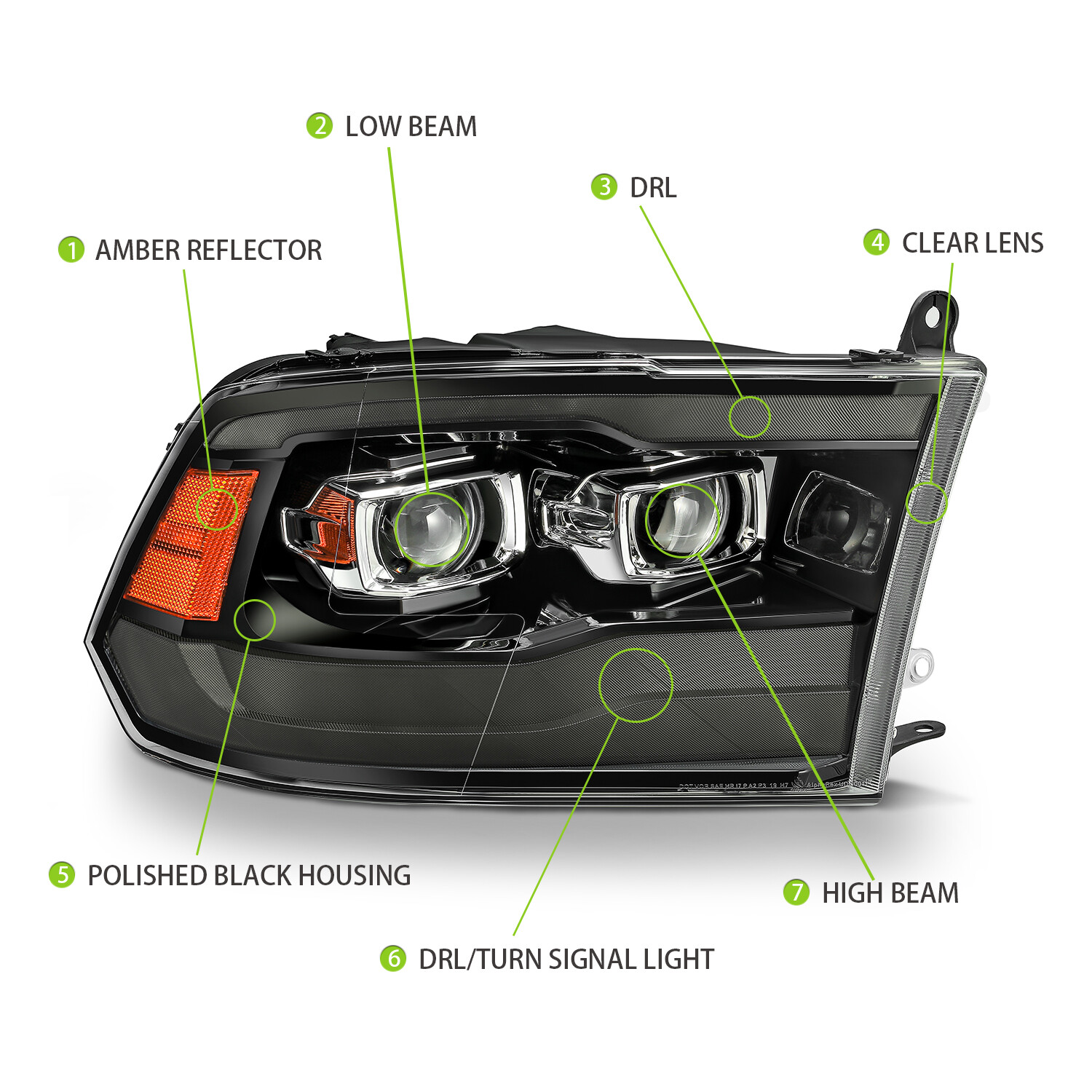 Fit 13-18 Ram (Factory Projector) G2 Model Projector Headlights Jet Black
