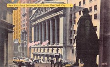 New York City Stock Exchange Wall Street Manhattan 1930s Linen Vtg Postcard B59