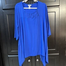 Catherine’s Royal Blue Tunic Flowing Blouse Chiffon Trim Women's Blouse Size 1X