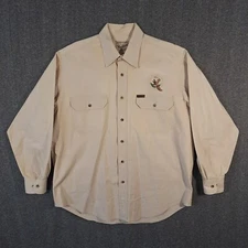 Woolrich Shirt Mens Large LS Button Up Cotton Beige Pockets Joshua Creek Ranch