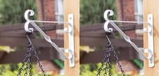 2 White Hanging Basket Bracket 14Inch 35cm Metal Flower Basket Fence Hanger Hook