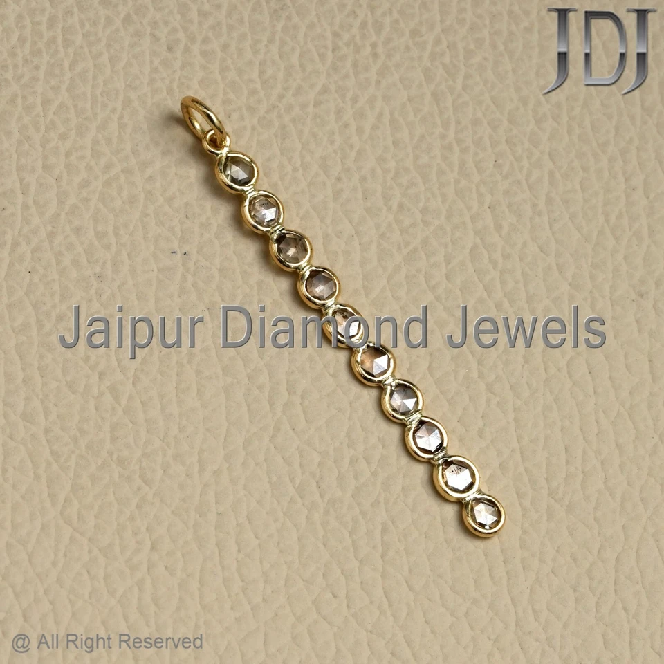 Dije colgante de oro amarillo sólido de 10 k con diamantes Polki rosecut natural joyería de regalo Foto 2 de 4