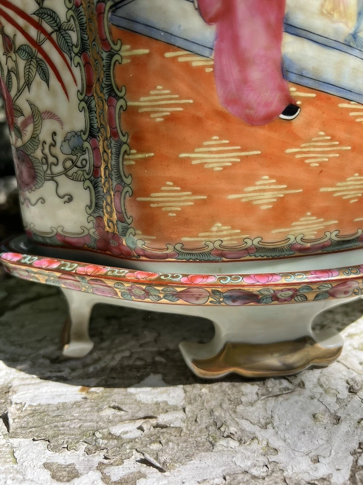 Centro de mesa de porcelana fina china Famille Rose florero Foto 4 de 4