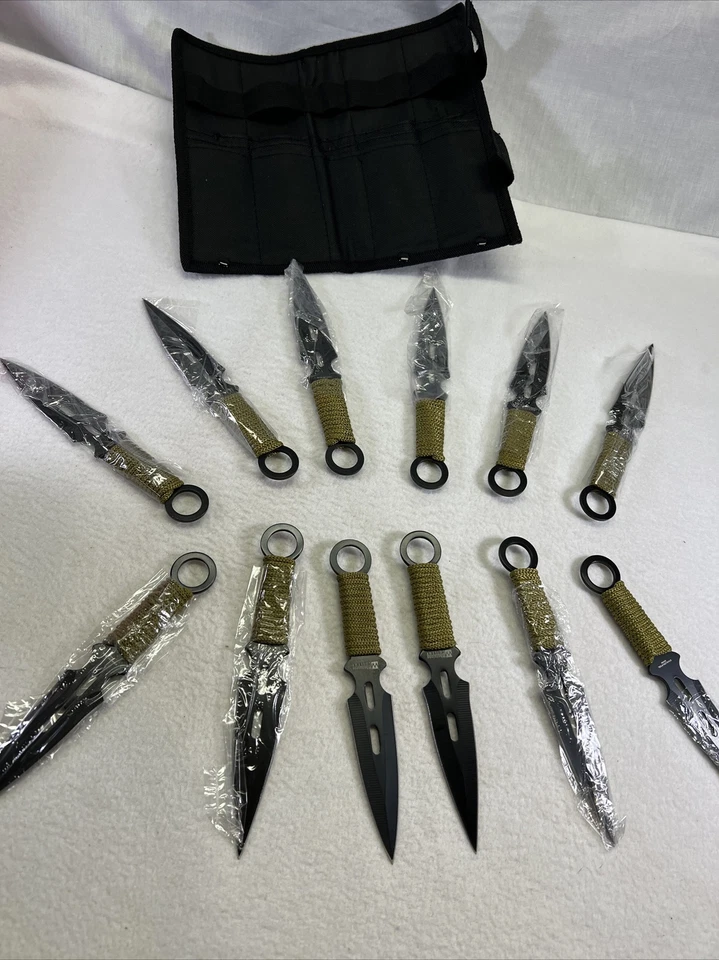 Juego de cuchillos de lanzamiento Kunai de 12 piezas de acero inoxidable con estuche de nailon y lazo para cinturón Foto 3 de 4