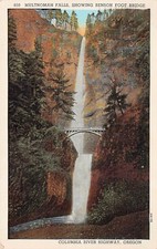 Multnomah Falls Benson Foot Bridge Columbia River Hwy Oregon Vtg Postcard B37