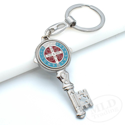 Saint St. Benedict schlüsselförmige Medaille Anhänger Schlüsselanhänger silber & blau - religiös - Bild 13 von 13