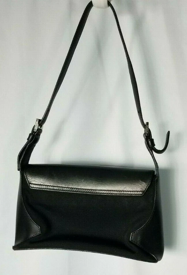 Bolso de Mano Cole Haan Negro Lino y Cuero, Ajustable Sobre el Hombro 9" x 6"  Foto 4 de 4