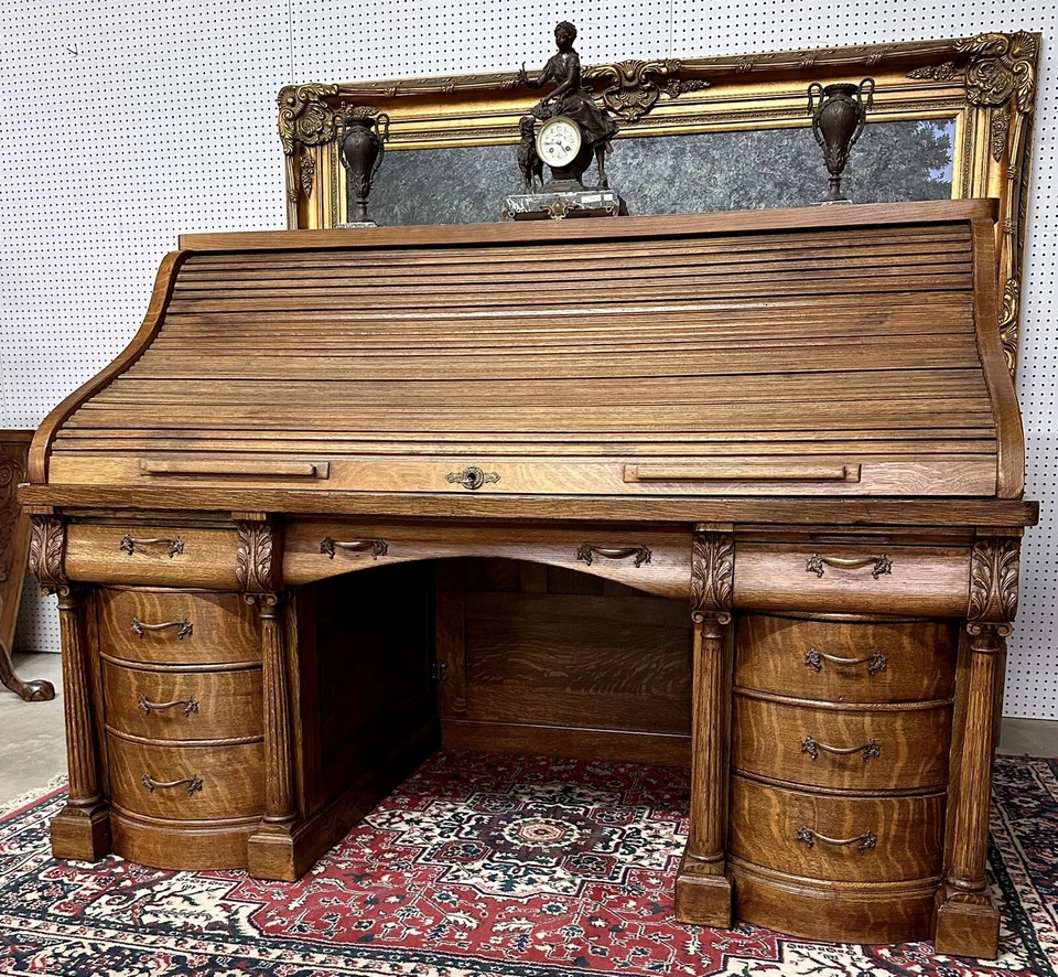 American Antique S Curve Golden Oak 72" Scarritt-Comstock Co Roll Top Desk C1890 - Image 2 of 4