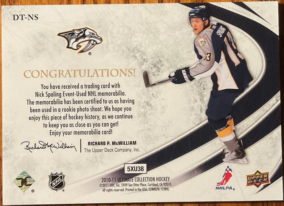 2010-11 Ultimate Collection Debut Threads Nick Spaling #DT-NS #’d 143/200 - Image 2 of 2