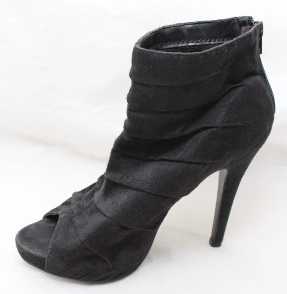 Paprika High Heel Pumps Women's 9 Black Pleated Fabric Stilettos Peep Toe Zip Up - Image 4 of 4