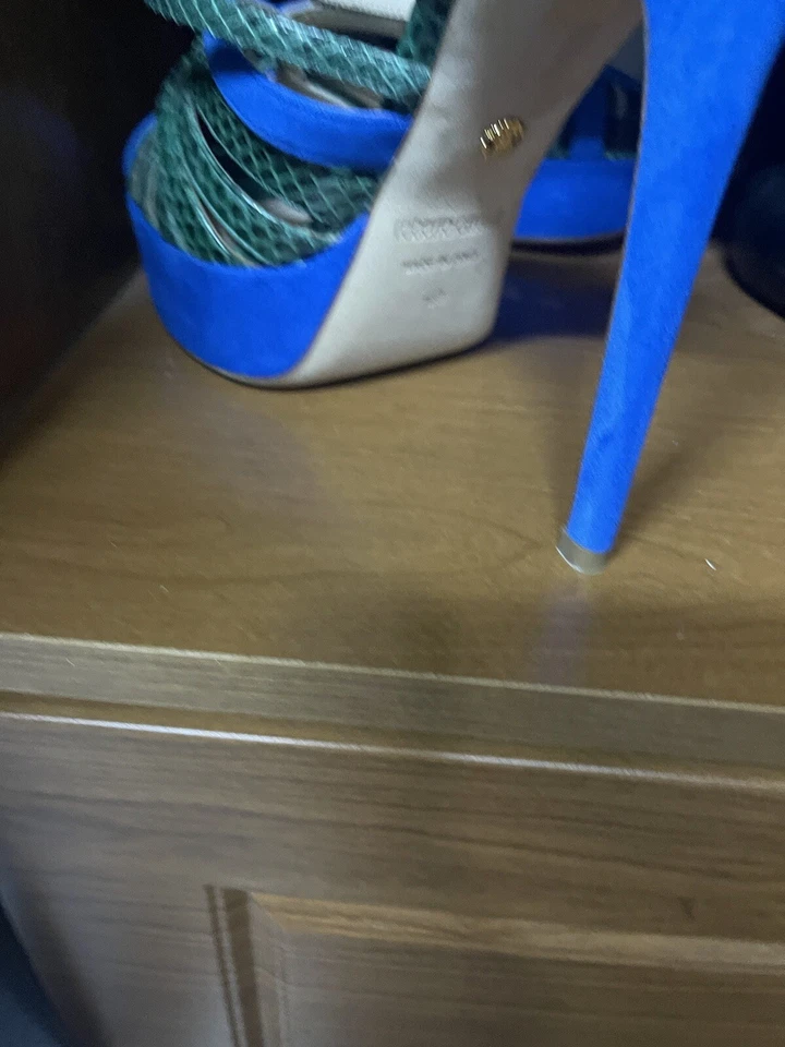 Sandalias Roberto Cavalli Azul y Verde Azul/Verde Gamuza Cuero Repujado Talla 40 Foto 4 de 4