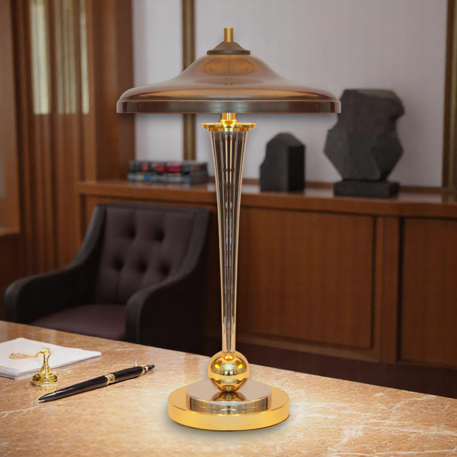 Art Deco Desk Lamp "VANDENBERGH" Unique Design Chrome Brass Lamp