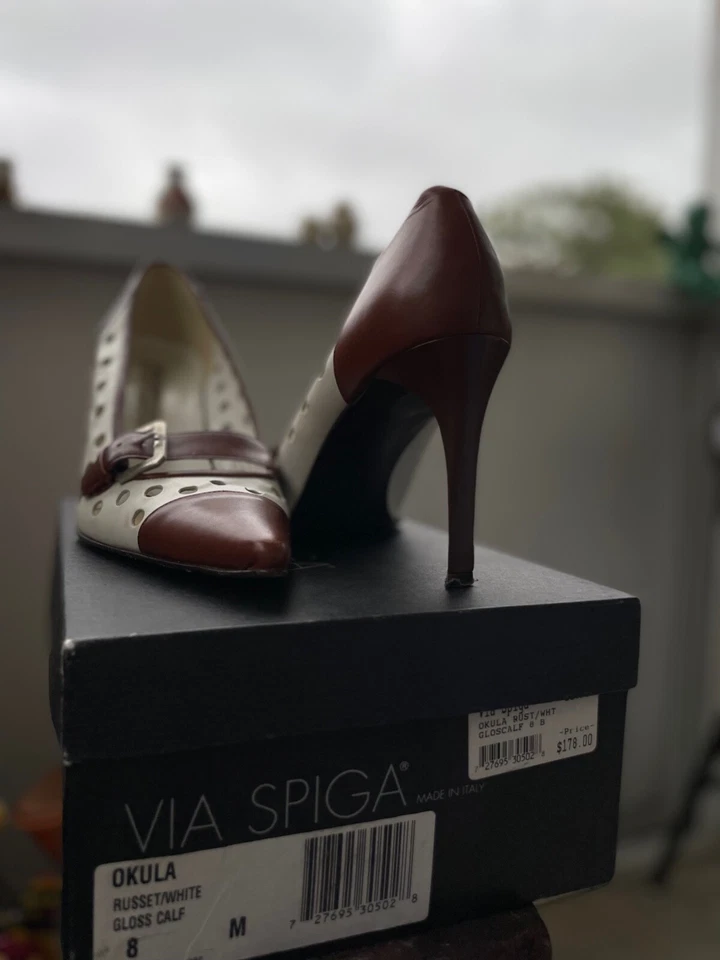 Via Spiga Heels-Brown & White Calf-Women's 8M Very Gently Worn with box. - Image 2 of 4