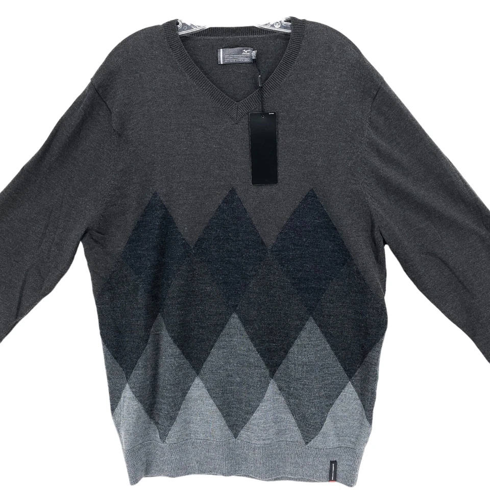 Nuevo con etiquetas Suéter de Golf Colección Mizuno Pro Mezcla de Lana Generador de Calor Gris Argyle L Foto 2 de 4