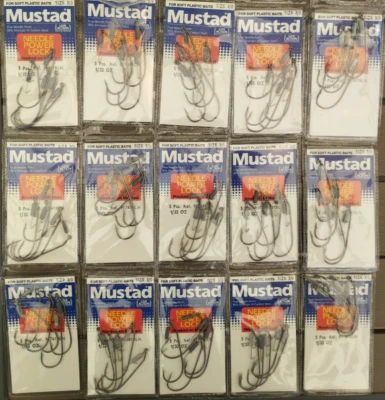 lot 15 paquets 5 hameçons 3/0 MUSTAD Needle power peche leurre souple 91761 bar - Photo 1/4
