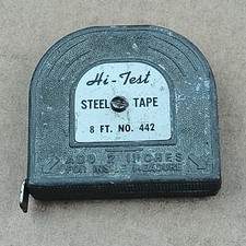 Vintage Hi-Test No.442 tape measure 8ft all steel MADE IN USA Works!