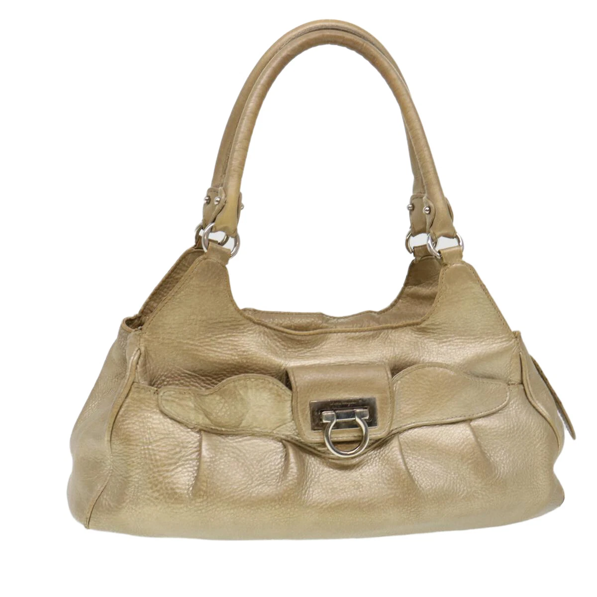 Salvatore Ferragamo Shoulder Bag Leather Gold EE-21 A069 Auth cl456