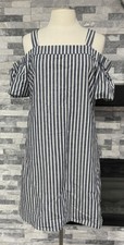 Nine West Blue/White Striped Off Shoulder Short Sleeve A Line Dress Sz 6