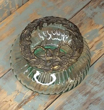 Vintage Rawcliffe Pewter Lid Potpourri Trinket Glass Jar Dish Floral Flower 1995