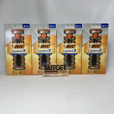 Lot of 4 Pack X BIC Comfort 3  1 Handle + 6 Cartridges Each