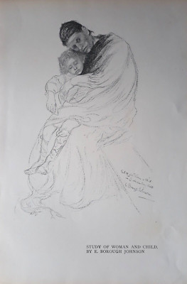ORIG LITHO AUS ''THE STUDIO'' 1896: ERNEST BOROUGH JOHNSON, ''FRAU UND KIND''