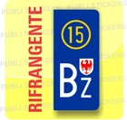 EUROPEAN LICENSE PLATE STICKER FOR CAR OR TRUCK WITH SYMBOL, ACRONYM AND PROVINCE BOLZANO