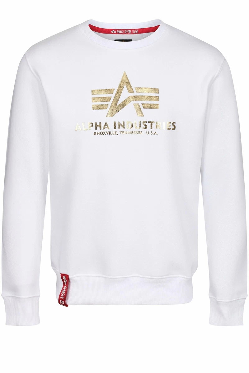 ALPHA INDUSTRIES Basic Crew Neck Foil Print Logo Sweatshirt White/Gold |  eBay