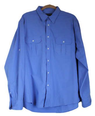 Mens Blue Shirt NEW XXL 2XL Lands  End 18 Rolled Long Sleeve Priority Mail Ship
