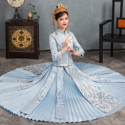 princess polly baby blue dress Traditional Chinese Wedding Dress Red Embroidered Qipao main image 1