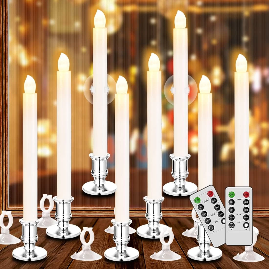 Window Candles LED Taper Candles with Timer Flickering Flameless