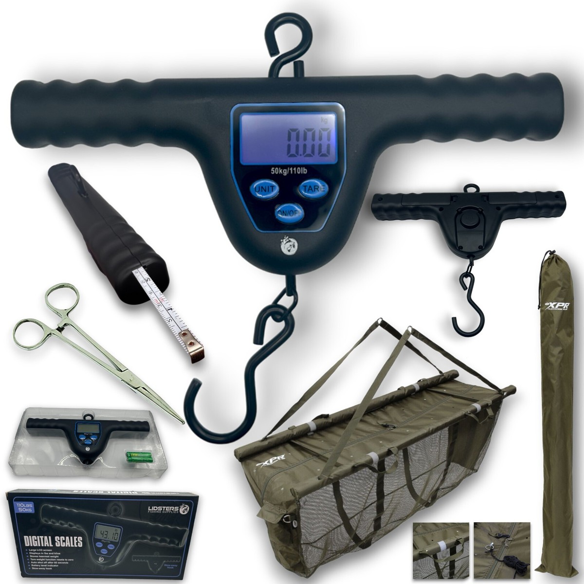 LFS DIGITAL SCALES T BAR CARP WEIGH HOOK lbs/kg NGT XPR FLOATING SLING  FORCEPS