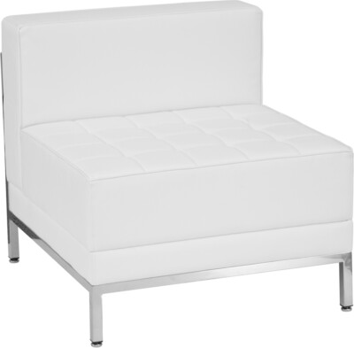 Imagination Series White Leather Middle Lounge Guest Chair with Metal Frame