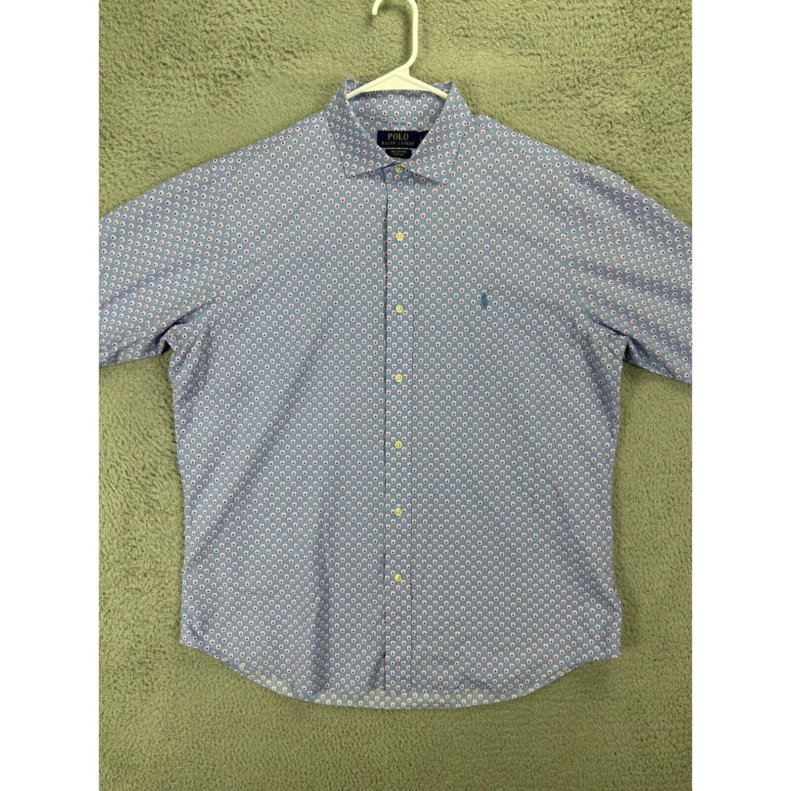 Polo Ralph Lauren camicia con bottoni adulto grande viola geometrica elasticizzata pony uomo